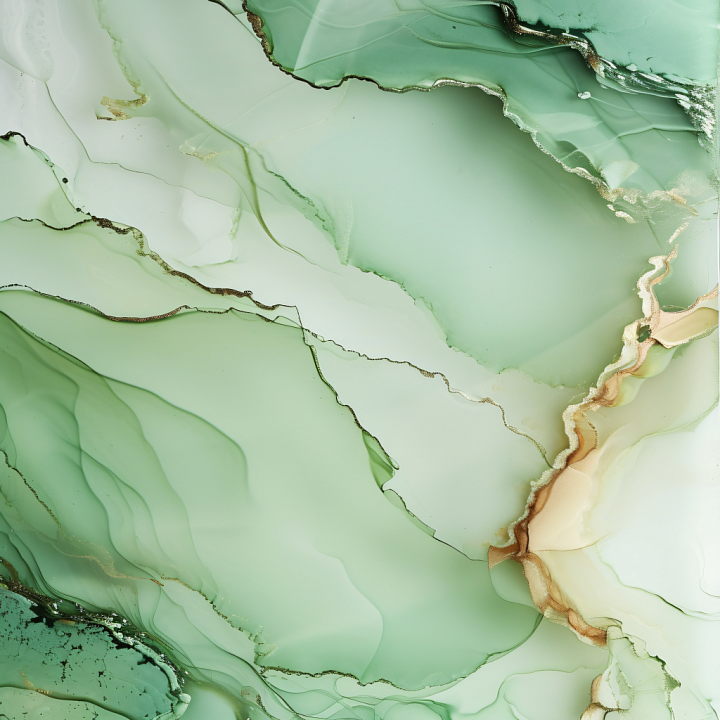 Alcohol Ink with Soft Green Fluid Waves and Gold Veins seamless PBR texture preview
