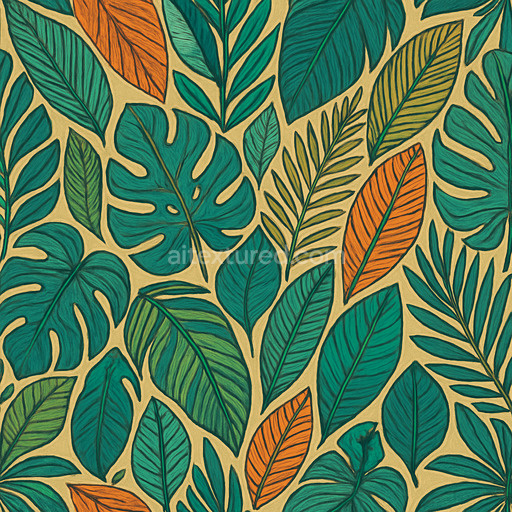 Decorative Tropical Leaves Texture Seamless 1024X1024