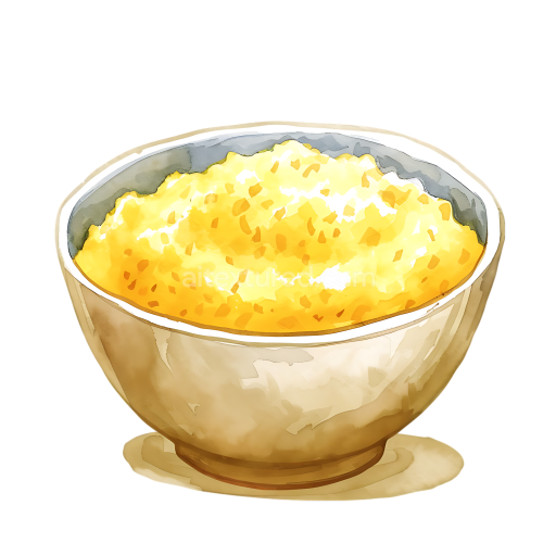 Breakfast Cornmeal Porridge in Ceramic Bowl Watercolor Style