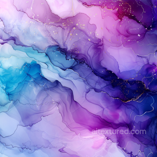 Alcohol Ink PBR Texture Featuring Violet and Blue Fluid Swirls with Gold Veining seamless Alcohol ink PBR texture