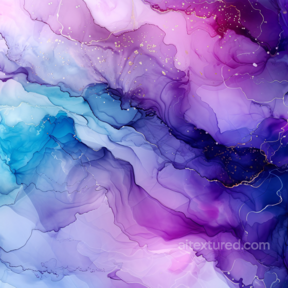 Alcohol Ink PBR Texture Featuring Violet and Blue Fluid Swirls with Gold Veining Alcohol ink texture preview