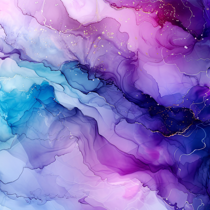Alcohol Ink Featuring Violet and Blue Fluid Swirls with Gold Veining seamless PBR texture preview