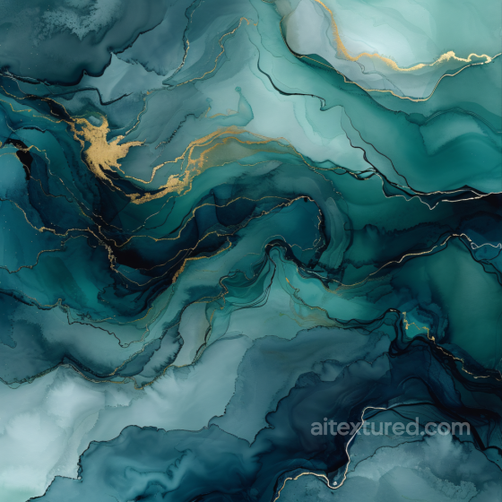 Alcohol Ink PBR Texture Featuring Teal Fluidity and Gold Veined Accents Alcohol ink texture preview