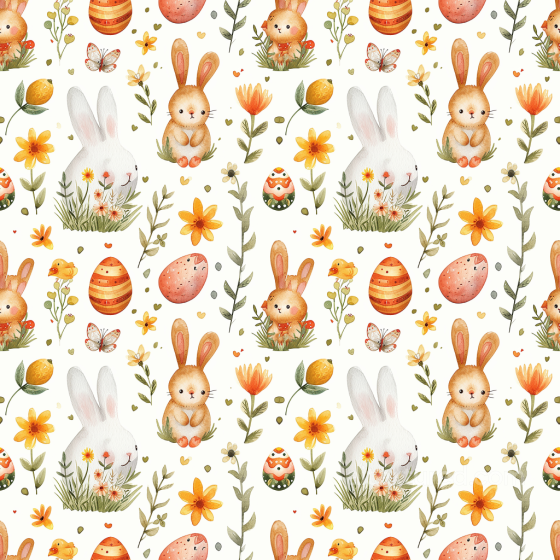 With Watercolor Easter Bunnies, Eggs & Flowers All Easter Digital paper texture preview