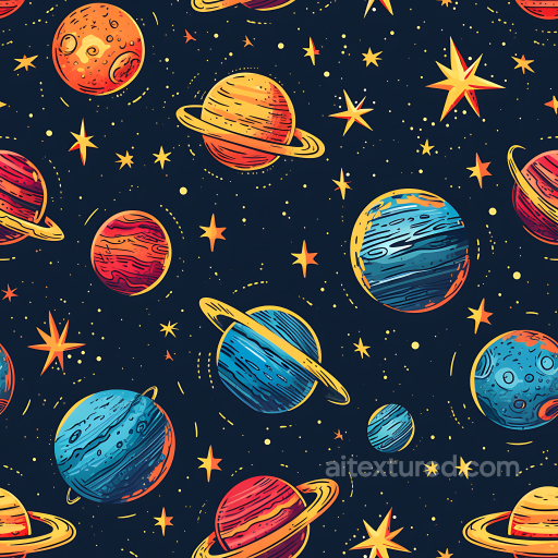 Space PBR Texture with Colorful Cartoon Planets and Starfield seamless Star, space, planets PBR texture