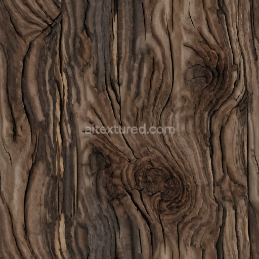 Seamless 3D PBR Texture of Dark Weathered Wood Planks with Knots and Deep Grain