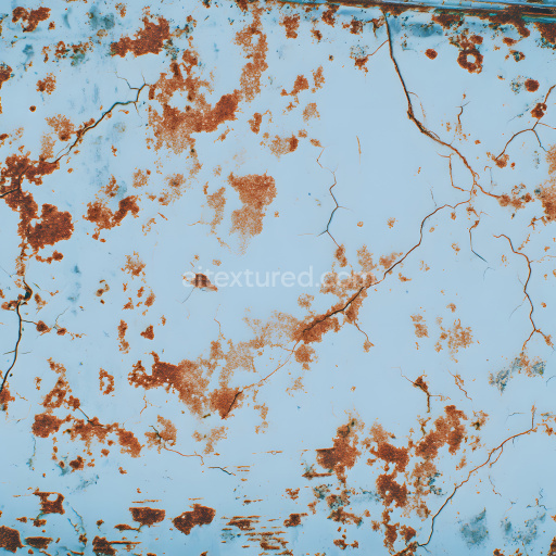 Seamless 3D Rusty Metal PBR Texture Featuring Blue Paint Cracks and Corrosion Spots