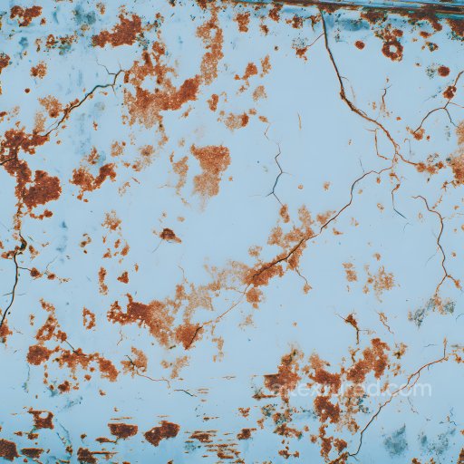 Rusty Metal PBR Texture Featuring Blue Paint Cracks and Corrosion Spots seamless Rust PBR texture