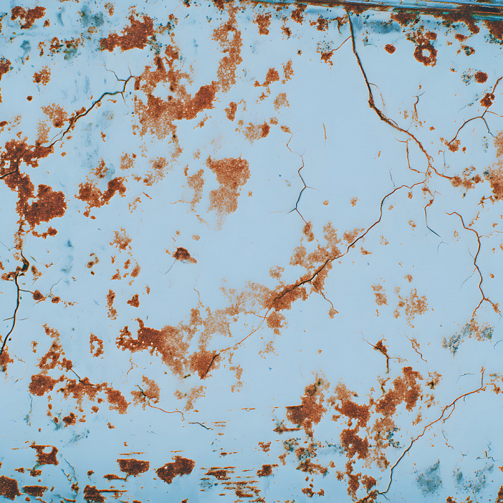 Rusty Metal Featuring Blue Paint Cracks and Corrosion Spots seamless PBR texture preview