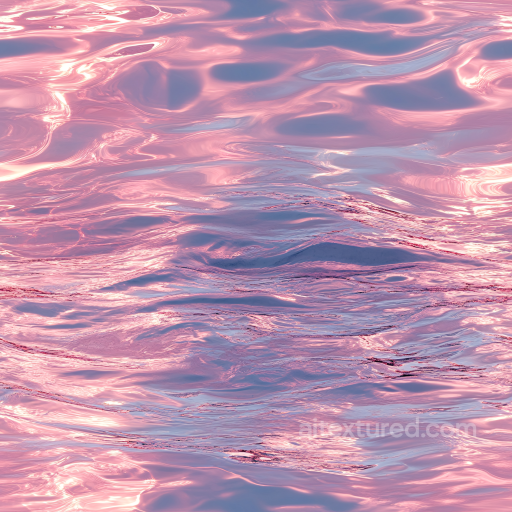 Water PBR Texture of Reflective Pink Sunset Ocean Surface with Soft Waves seamless Water PBR texture