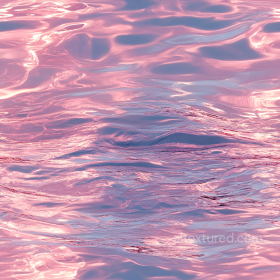 Water PBR Texture of Reflective Pink Sunset Ocean Surface with Soft Waves Water texture preview