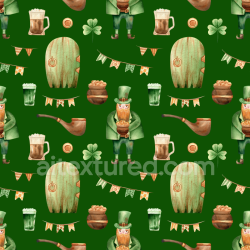 seamless Seamless 3D PBR Digital Paper Texture Featuring St Patrick Themed Watercolor Illustrations texture 8k free download PBR