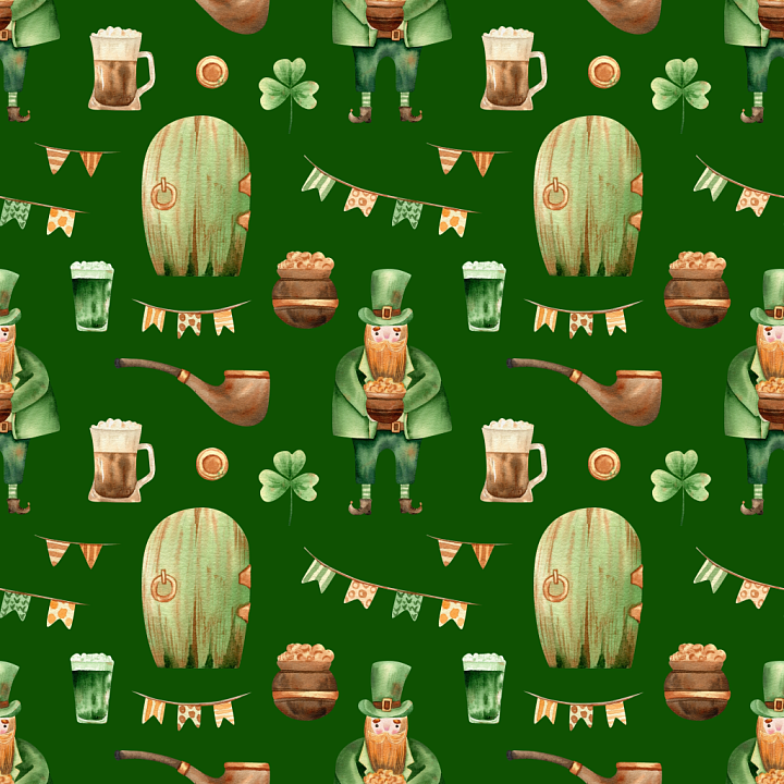 Digital Paper Featuring St Patrick Themed Watercolor Illustrations seamless PBR texture preview