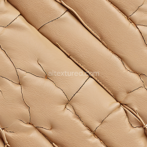 Seamless 3D PBR Beige Cracked Leather Texture with Puffy Stitch Detailing