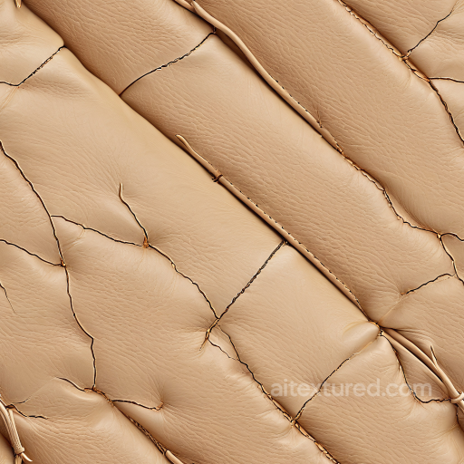 Beige Cracked Leather Texture with Puffy Stitch Detailing seamless Leather PBR texture