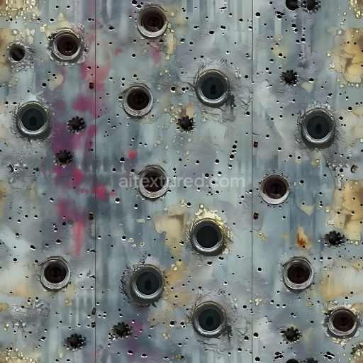 Preview — Seamless 3D PBR Texture of Distressed Perforated Metal with Rust and Paint Damage