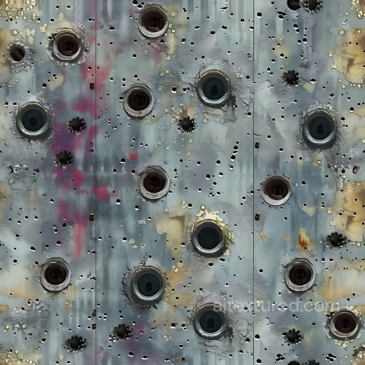 Cracked & Holes Texture of Distressed Perforated Metal with Rust and Paint Damage seamless Cracked & Holes PBR texture