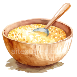 seamless Watercolor Barley Porridge in Wooden Bowl Breakfast Illustration texture 8k free download PBR