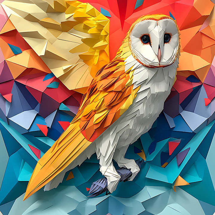 Animal of Origami-Style Barn Owl Feathers in Vivid Colors seamless PBR texture preview