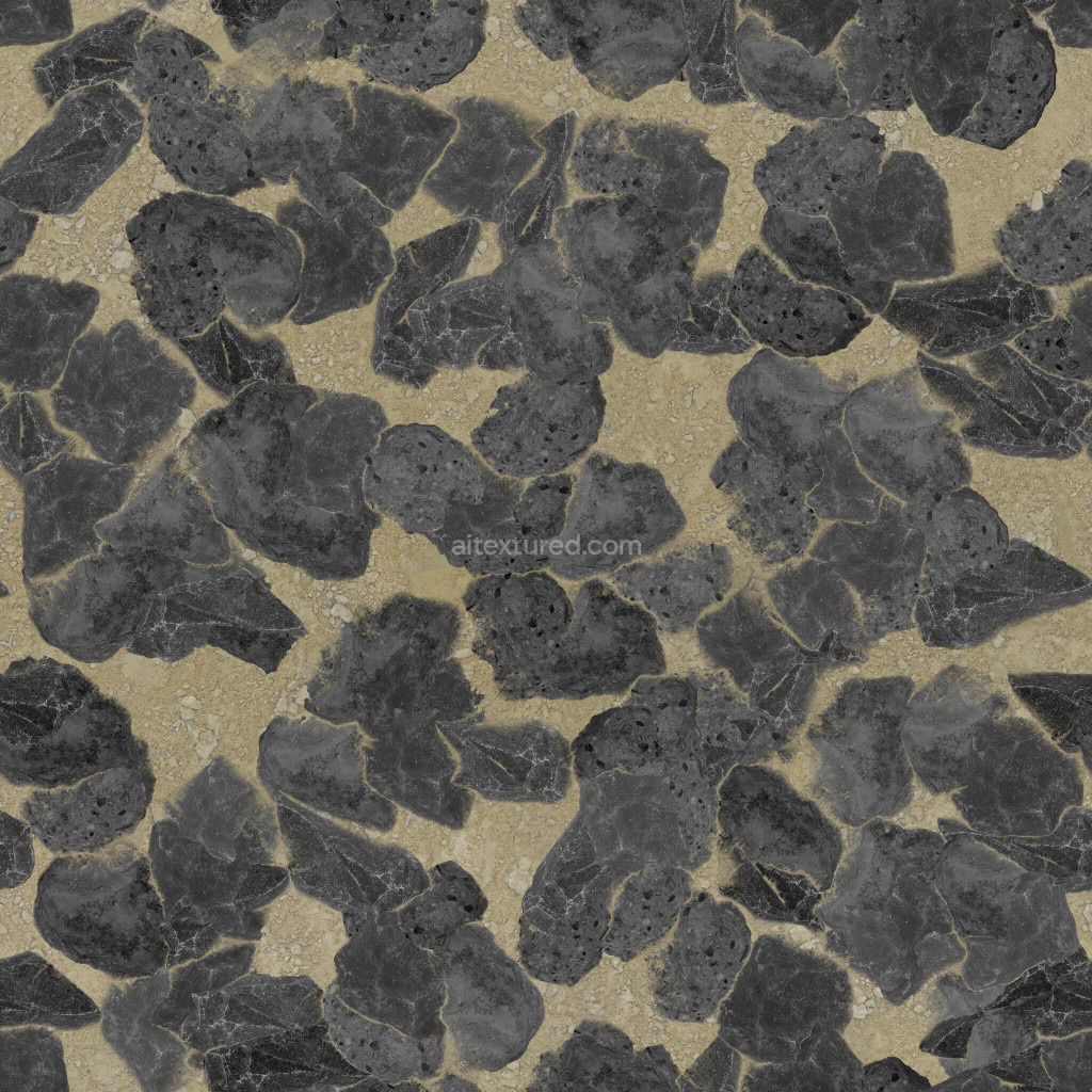 Seamless PBR rocks texture featuring dark and gritty stones