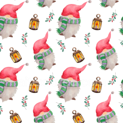 seamless Seamless 3D PBR Watercolor Christmas Texture Featuring Gnomes and Lanterns texture 8k free download PBR