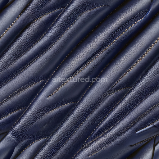 Seamless 3D PBR Texture of Navy Blue Quilted Leather with Pebbled Grain and Stitch Detailing