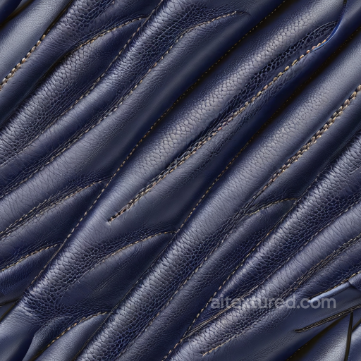 Navy Blue Quilted Leather Seamless Texture with Pebbled Grain and Stitch Detailing seamless Leather PBR texture