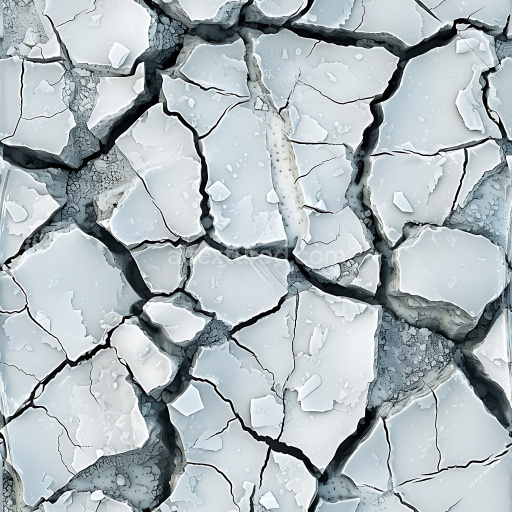 Seamless 3D cracked white plaster PBR texture featuring deep fractures and chipped surfaces