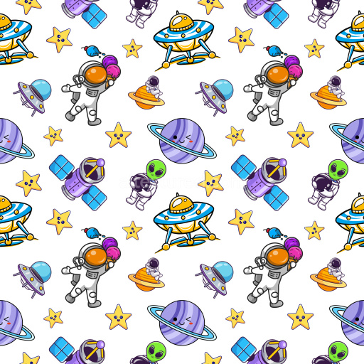 Pattern Bundle - Seamless 3D Pattern PBR Texture with Playful Cartoon Space Motifs and Bright Colors texture preview