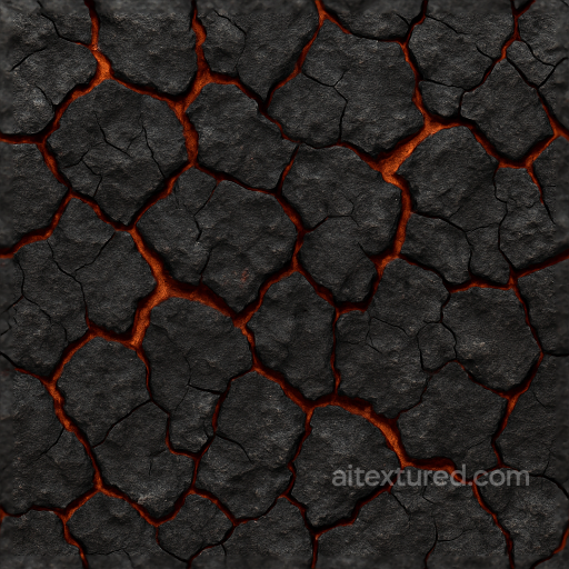 Fire Cracked Earth With Charred Cracks And Cinder Dust seamless Fire PBR texture