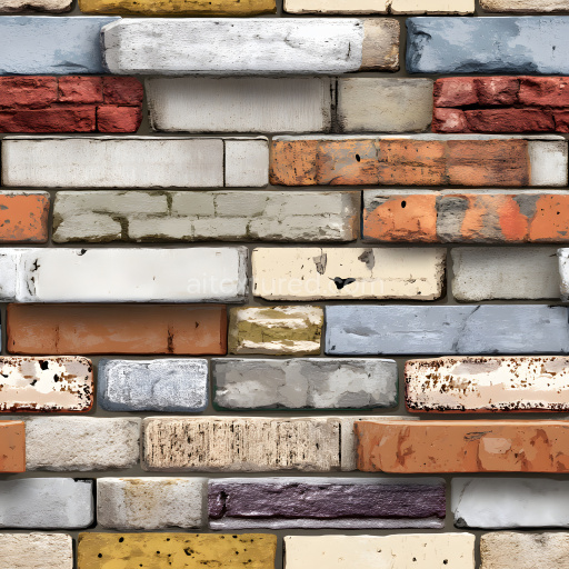 Seamless 3D PBR Texture of Multicolor Cracked Brick Wall with Weathered, Chipped and Pitted Surfaces