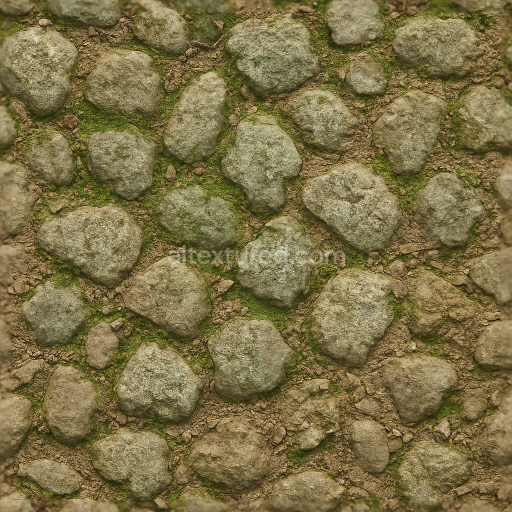 Seamless 3d texture pbr 8k of cobblestone ground with mossy stones and lichen crust