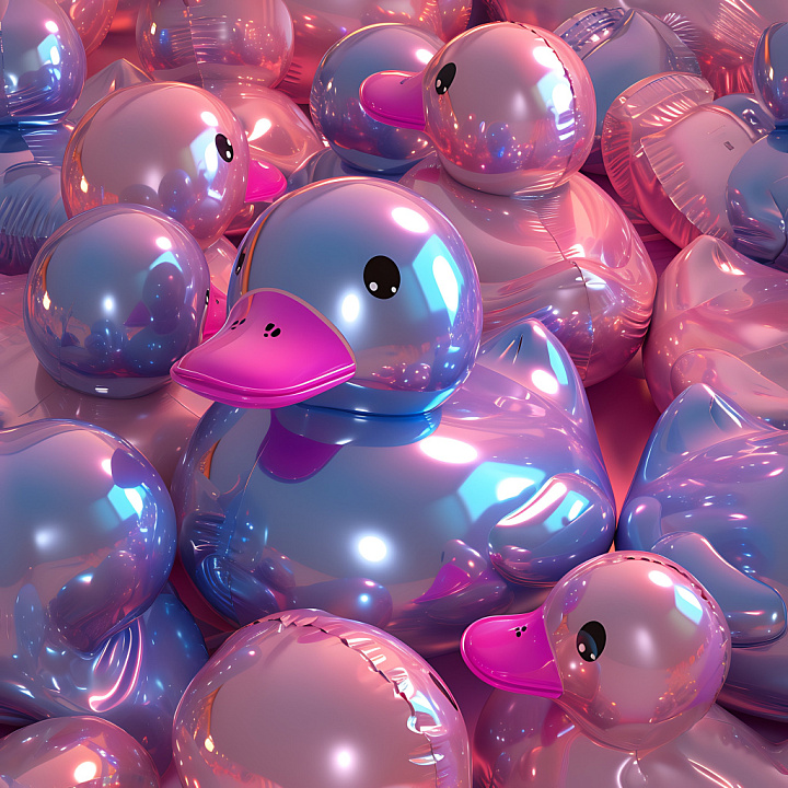 Inflated Vinyl Toy Duck Balloon in Pink-Blue seamless PBR texture preview