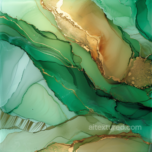 Alcohol Ink PBR Texture Featuring Emerald Green and Gold Fluid Waves seamless Alcohol ink PBR texture