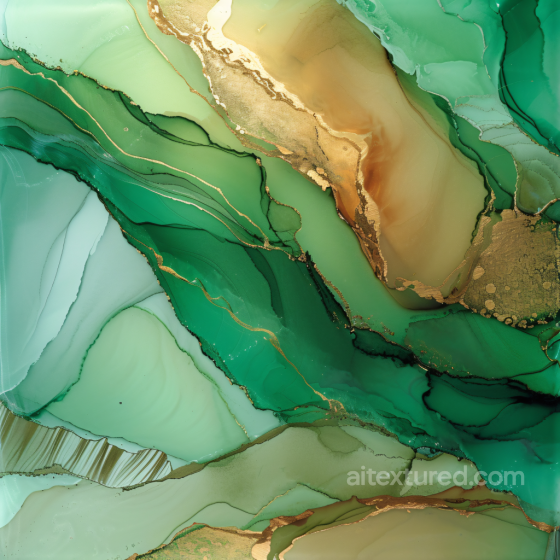 Alcohol Ink PBR Texture Featuring Emerald Green and Gold Fluid Waves Alcohol ink texture preview