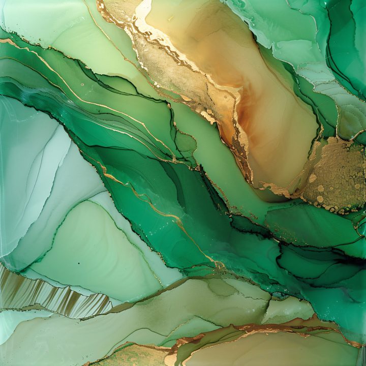 Alcohol Ink Featuring Emerald Green and Gold Fluid Waves seamless PBR texture preview