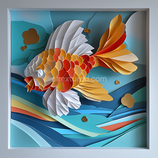 Seamless 3D PBR texture featuring colorful origami koi fish scale pattern