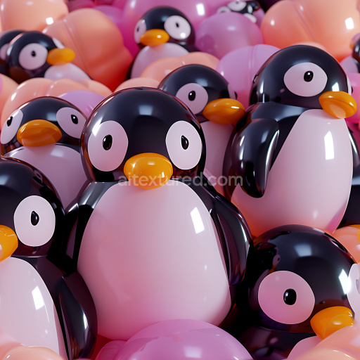 Seamless 3D Inflated Vinyl Texture Featuring Glossy Penguin Toy Capsules
