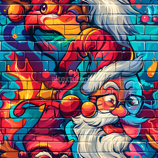 Seamless 3D PBR Graffiti Texture Featuring Vibrant Urban Mural in Bold Colors