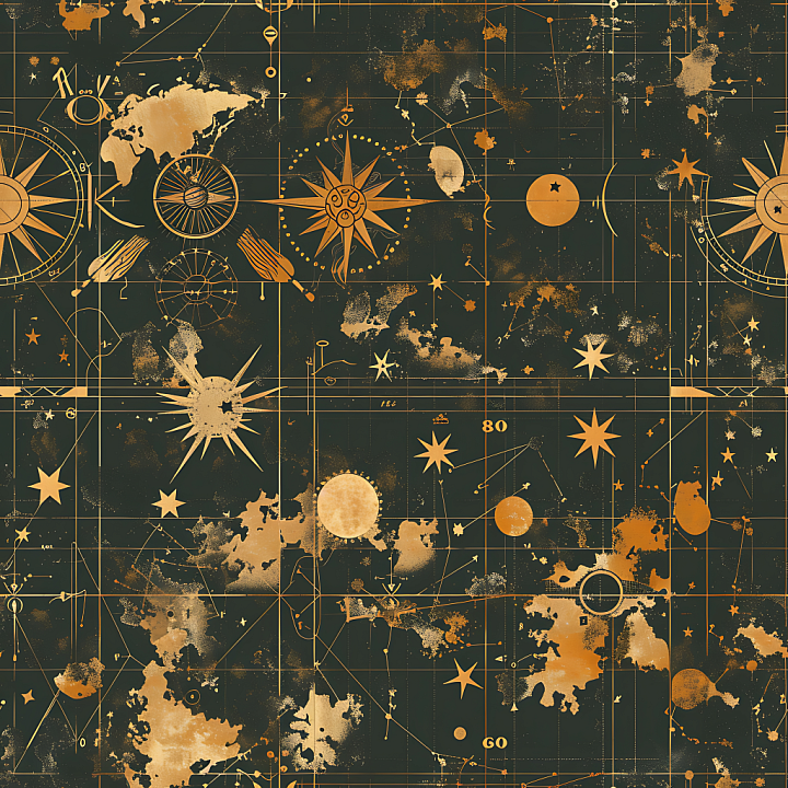 Celestial-Themed Stylized Camouflage with Golden Star Maps seamless PBR texture preview