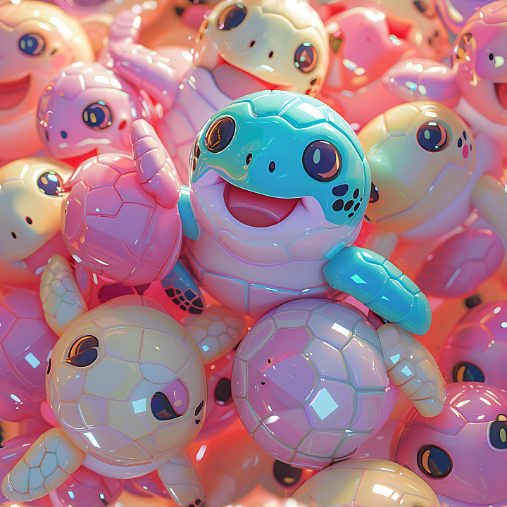 Inflated of Glossy Vinyl Turtle Shells in Pastel Colors seamless PBR texture preview