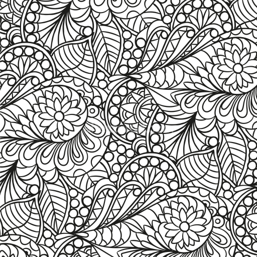 Seamless 3D PBR Texture with Intricate Black and White Floral Doodle Design