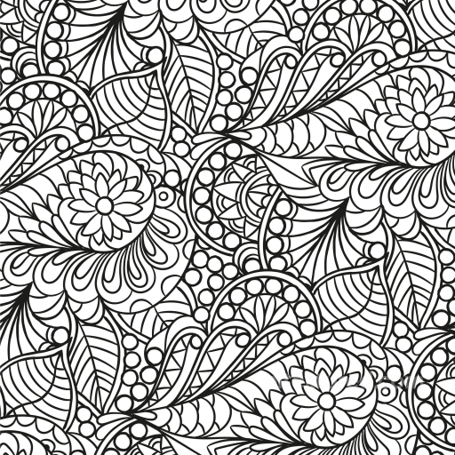 with Intricate Black and White Floral Doodle Design seamless White & Black PBR texture