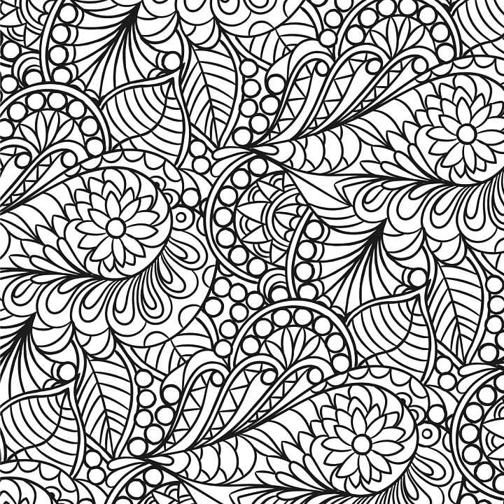 with Intricate Black and White Floral Doodle Design seamless PBR texture preview