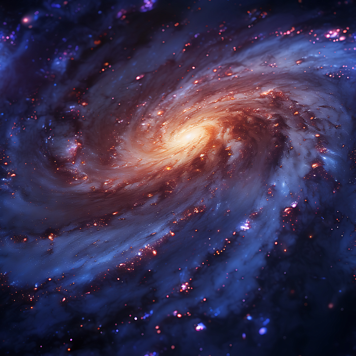 Spiral Galaxy Space with Glowing Nebula Clouds seamless PBR texture preview