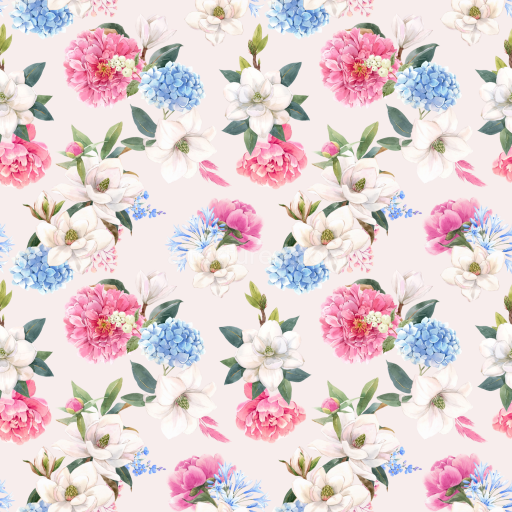 Seamless 3D PBR Floral Fabric Texture Featuring Pink and Blue Flowers