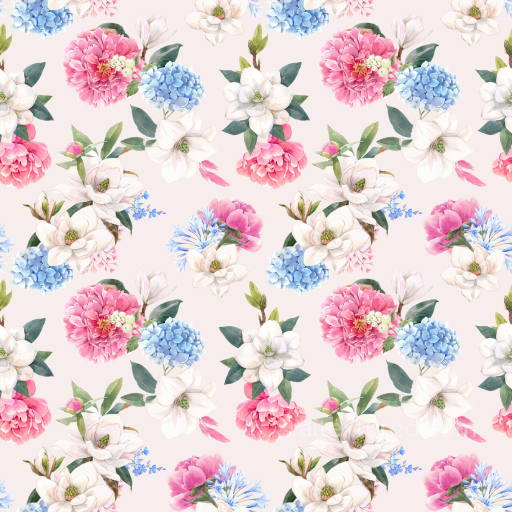 Floral Fabric Texture Featuring Pink and Blue Flowers seamless Pink Flower PBR texture