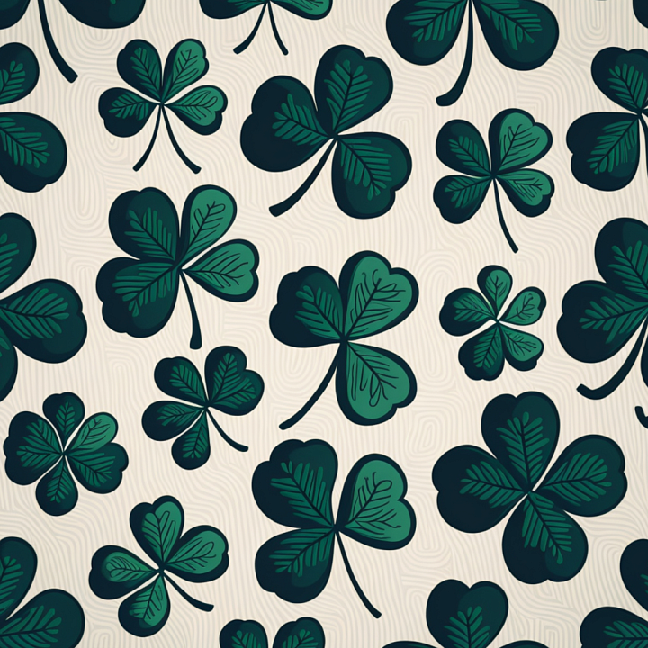 with Green Shamrock Clover Pattern on Beige Background seamless PBR texture preview