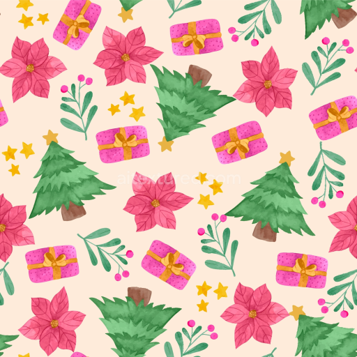 Seamless 3D PBR Texture with Christmas Pink Holiday Elements Pattern