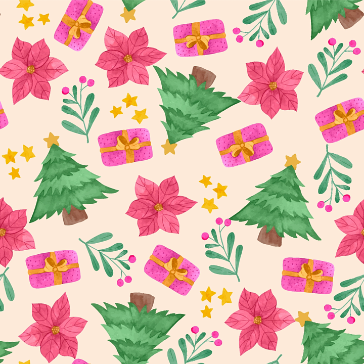 with Christmas Pink Holiday Elements Pattern seamless PBR texture preview
